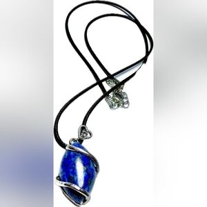 Lapis Blue Stone Pendant Necklace with Silver Accent